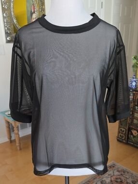 Sheer Black Mesh Short-Sleeve Top
